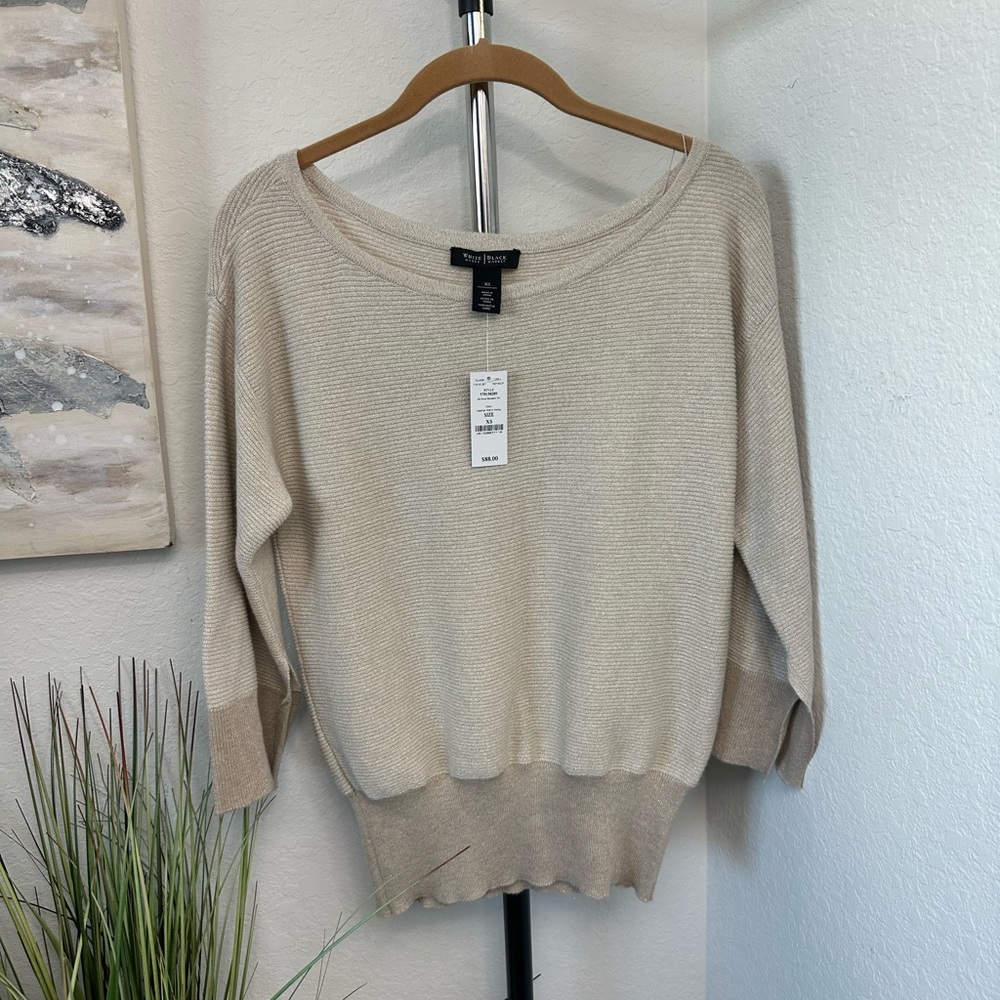 WHBM Beige Gold Metallic Dolman Sweater Size XS NWT